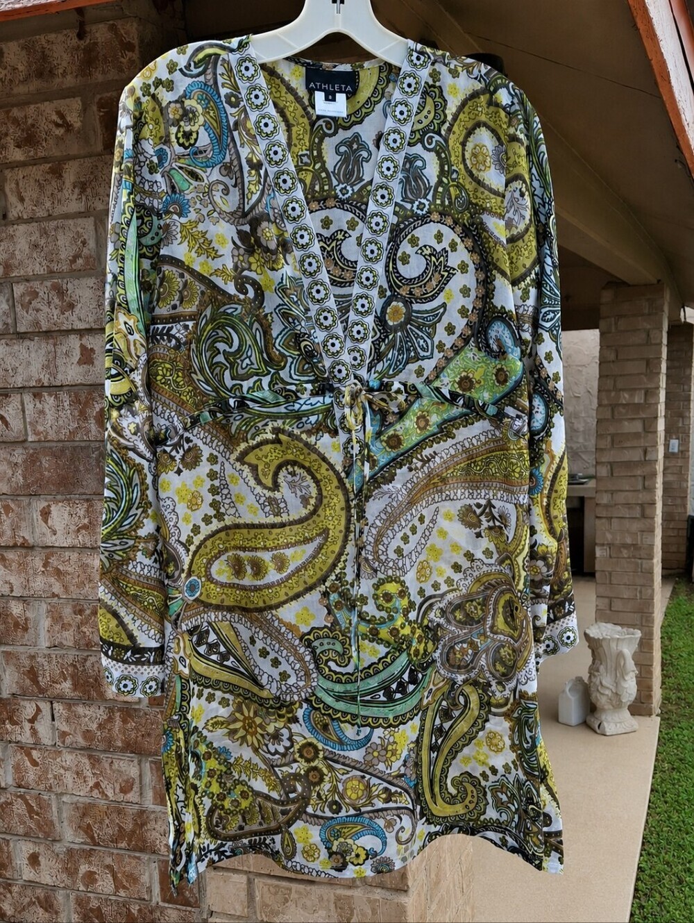 Athleta Cotton Silk Paisley Cinch Waist Cover-Up Tunic Dress Women Size Small - Picture 4 of 16